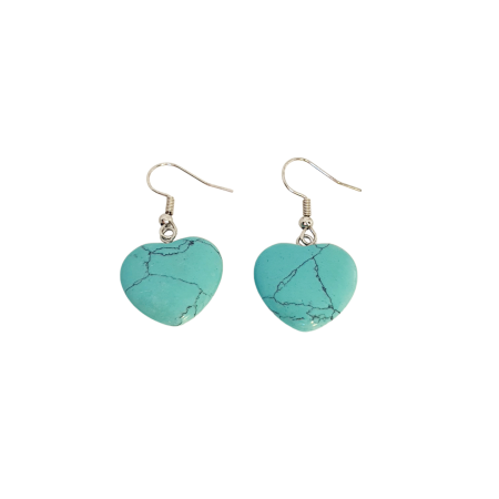 earrings silver steel blue stone hearts